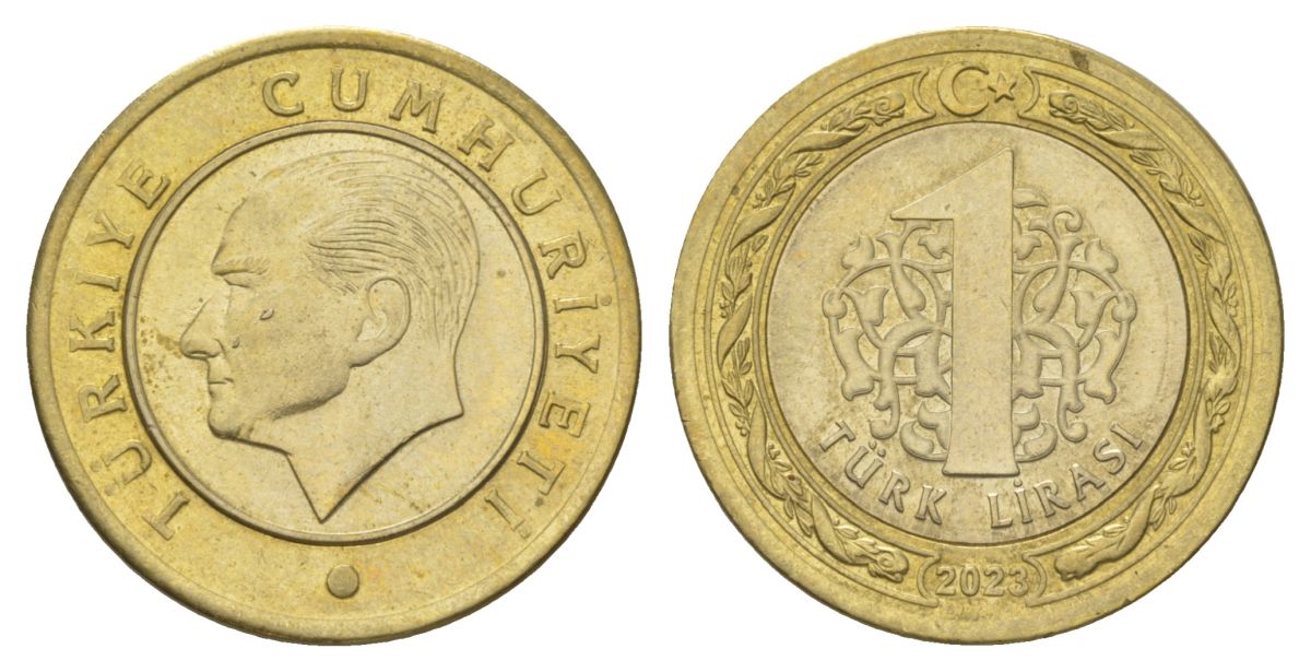 Турция 1 лира 2023 Кемаль Ататюрк KM?1575 биметалл UNC 4390-117