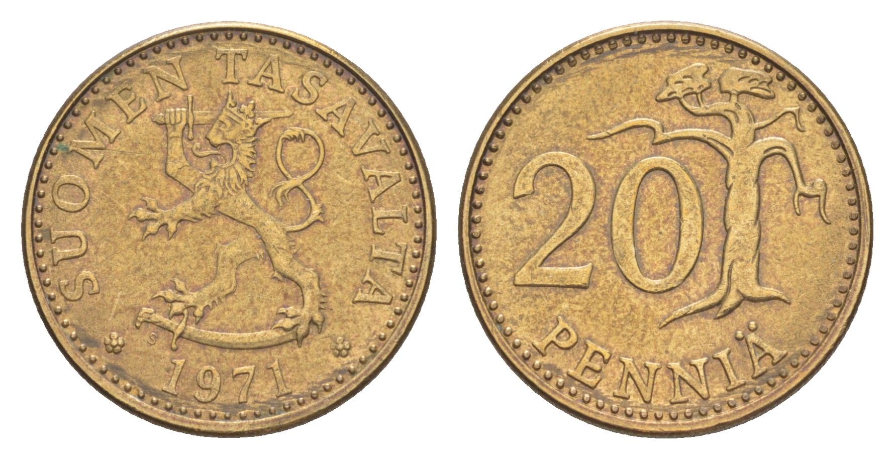 Финляндия 20 пенни 1971 KM 47 алюминиевая бронза 4648-414