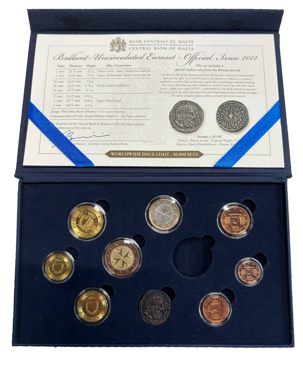 Мальта годовой набор из 8 монет (1, 2, 5, 10, 20 и 50 евроцентов; 1 и 2 евро) и жетоном монетного двора 2012 в оригинальной упаковке KM 125, 126, 127, 128, 129, 130, 131 и 132 BU 8-2-05-17