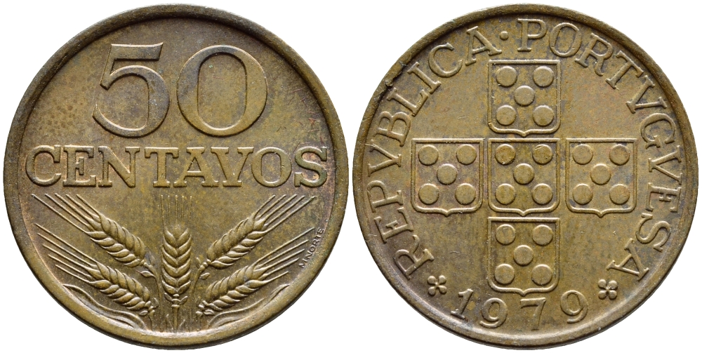 ПОРТУГАЛИЯ 50 СЕНТАВО 1979 KM 596 бронза 4395-846