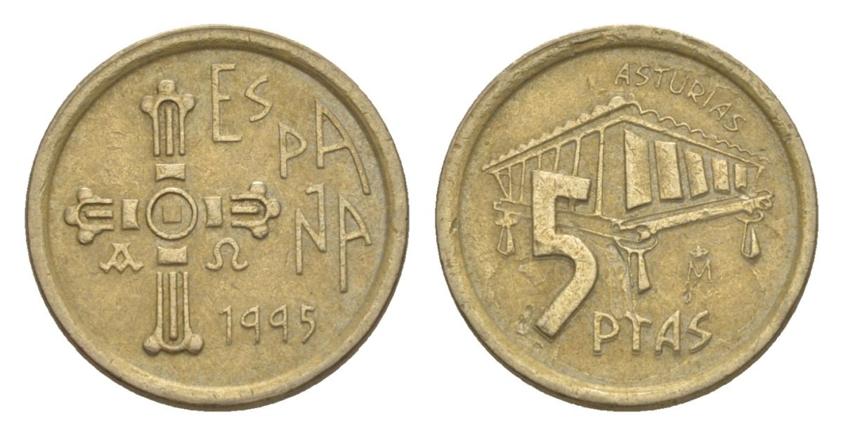 Испания 5 песет 1995 Астурия KM 946 алюминиевая бронза 4632-346