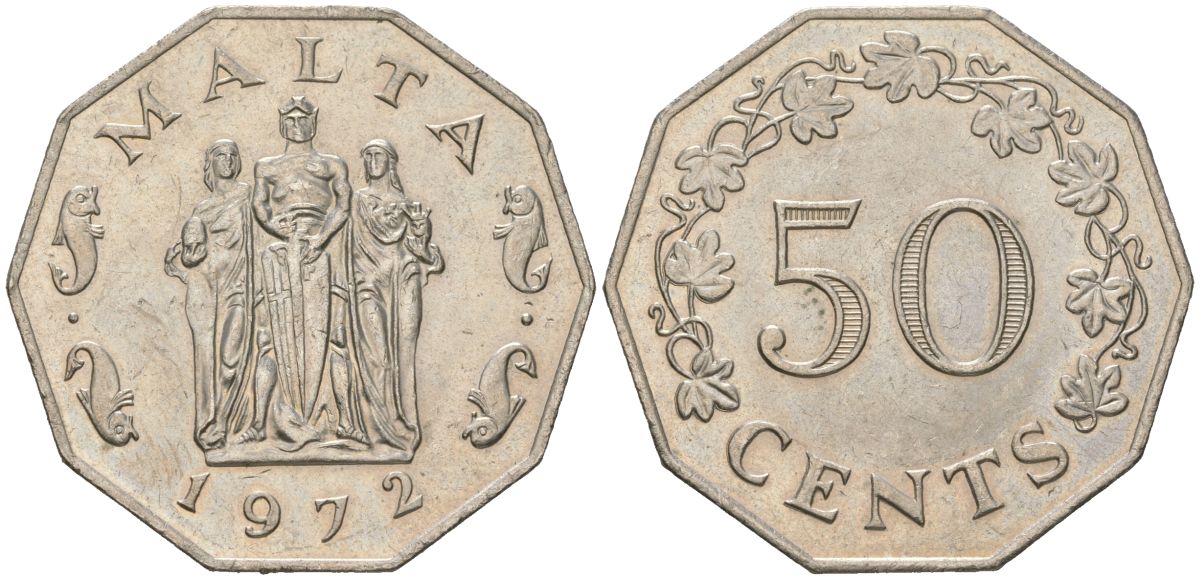 Мальта 50 центов 1972 памятник великой осаде в столице Валлетте KM 12 медно-никель aUNC 4607-833