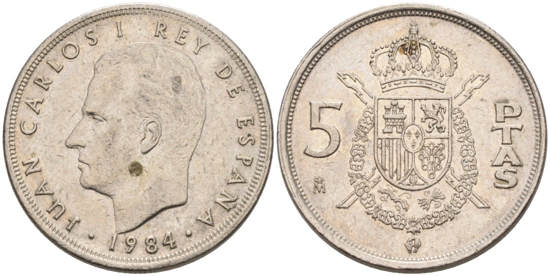 Испания 5 песет 1984 Хуан Карлос I KM 823 медно-никель 4573-946