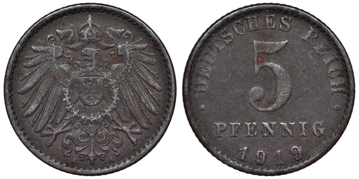 Германия 5 пфеннигов 1919 A KM 19, J. 297, Weege 5 железо 4118-1235