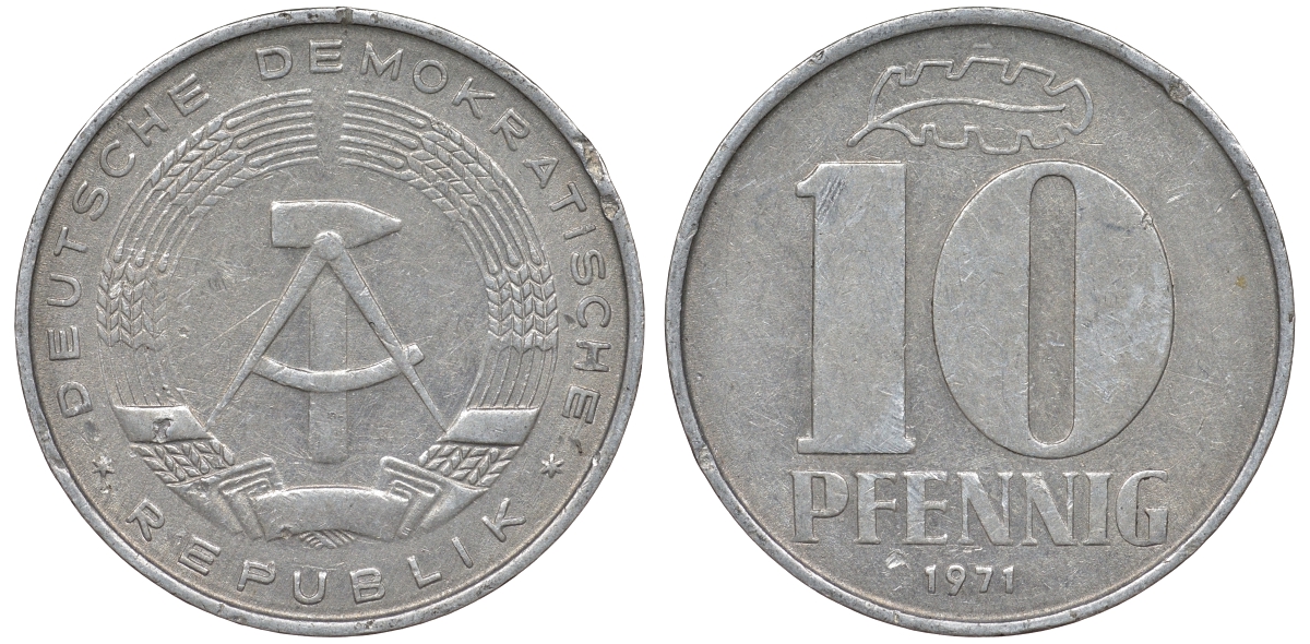 ГДР 10 пфеннигов 1971 А KM 10 алюминий 62-834