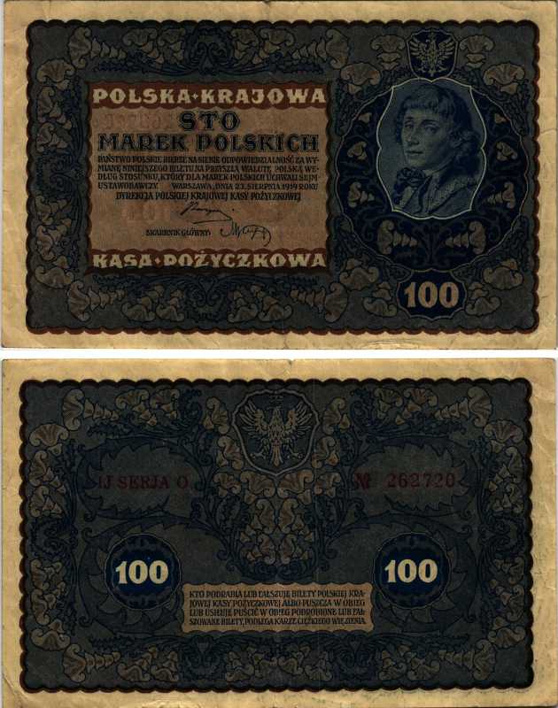 Польша 100 марок 1919 23 августа 1919, третий выпуск, Тадеуш Костюшко, IJ серия O Pick 27 (2), M27c  бумага   7487-43-2-1