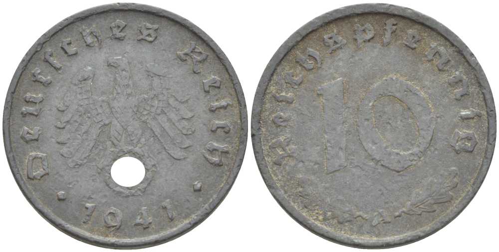 ГЕРМАНИЯ 10 РЕЙХСПФЕННИГОВ 1941 A KM 101, J. 371 цинк 212-817