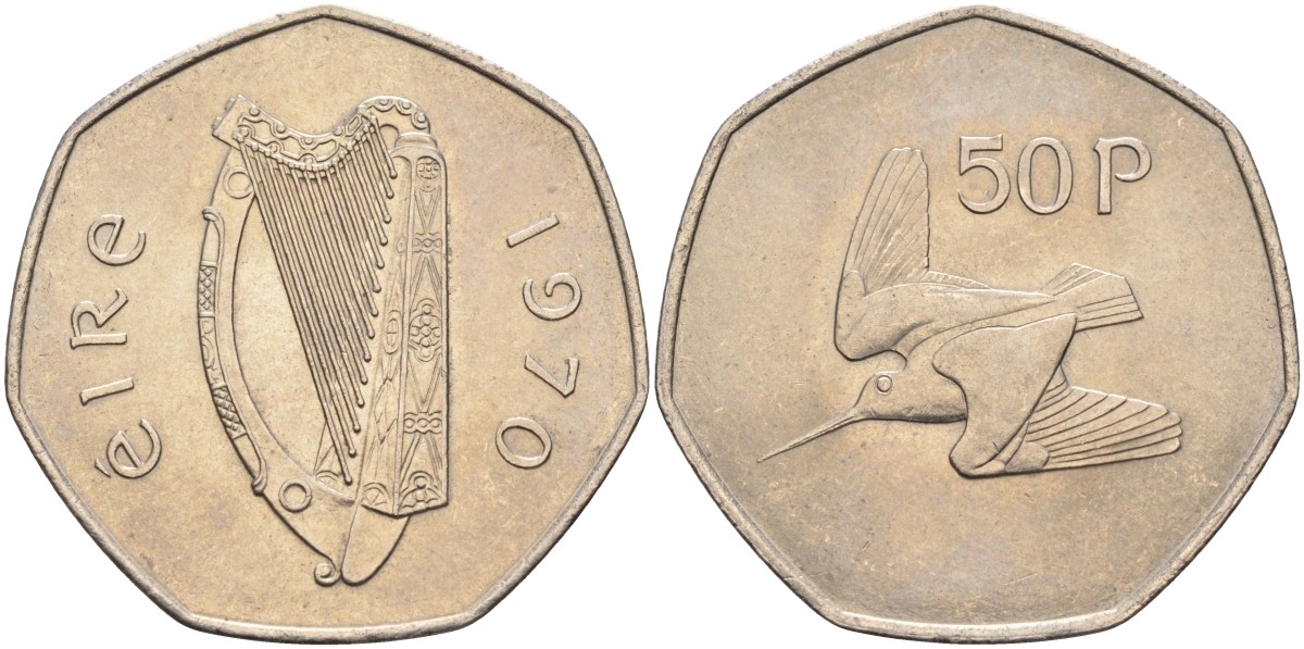 Ирландия 50 пенсов 1970 вальдшнеп KM 24 медно-никель UNC 4583-514