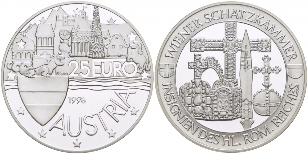 АВСТРИЯ 25 ЕВРО 1998 СОКРОВИЩНИЦА РИМСКОЙ ИМПЕРИИ серебро PROOF 02-224-42