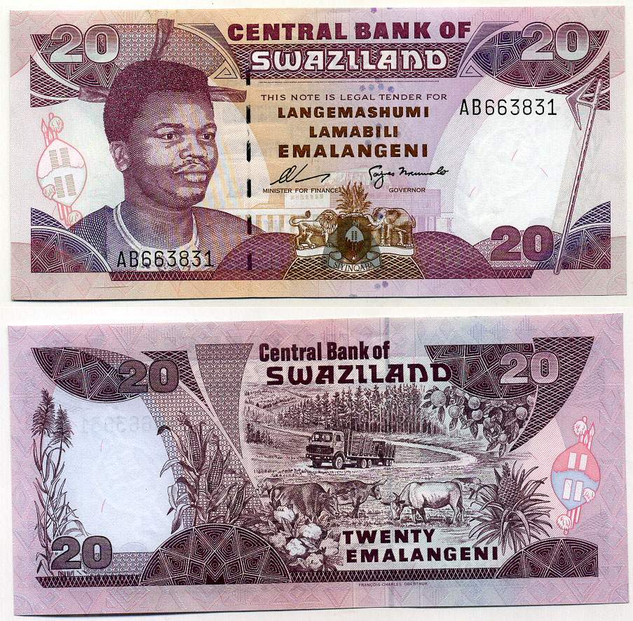 Свазиленд 20 емалангени ND (1995) король Мсвати III Pick 25 a  бумага  UNC (пресс) 451-433-1