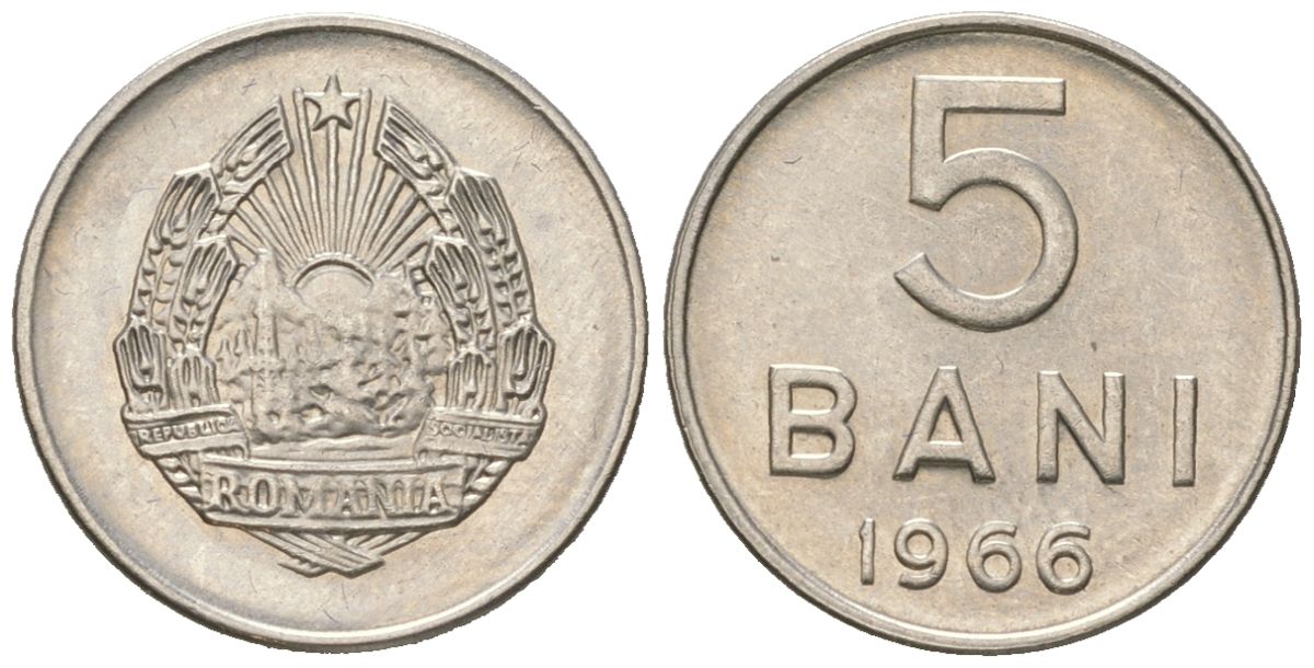 Румыния 5 бань (бани) 1966 KM 92 сталь плакированная никелем UNC 4617-958