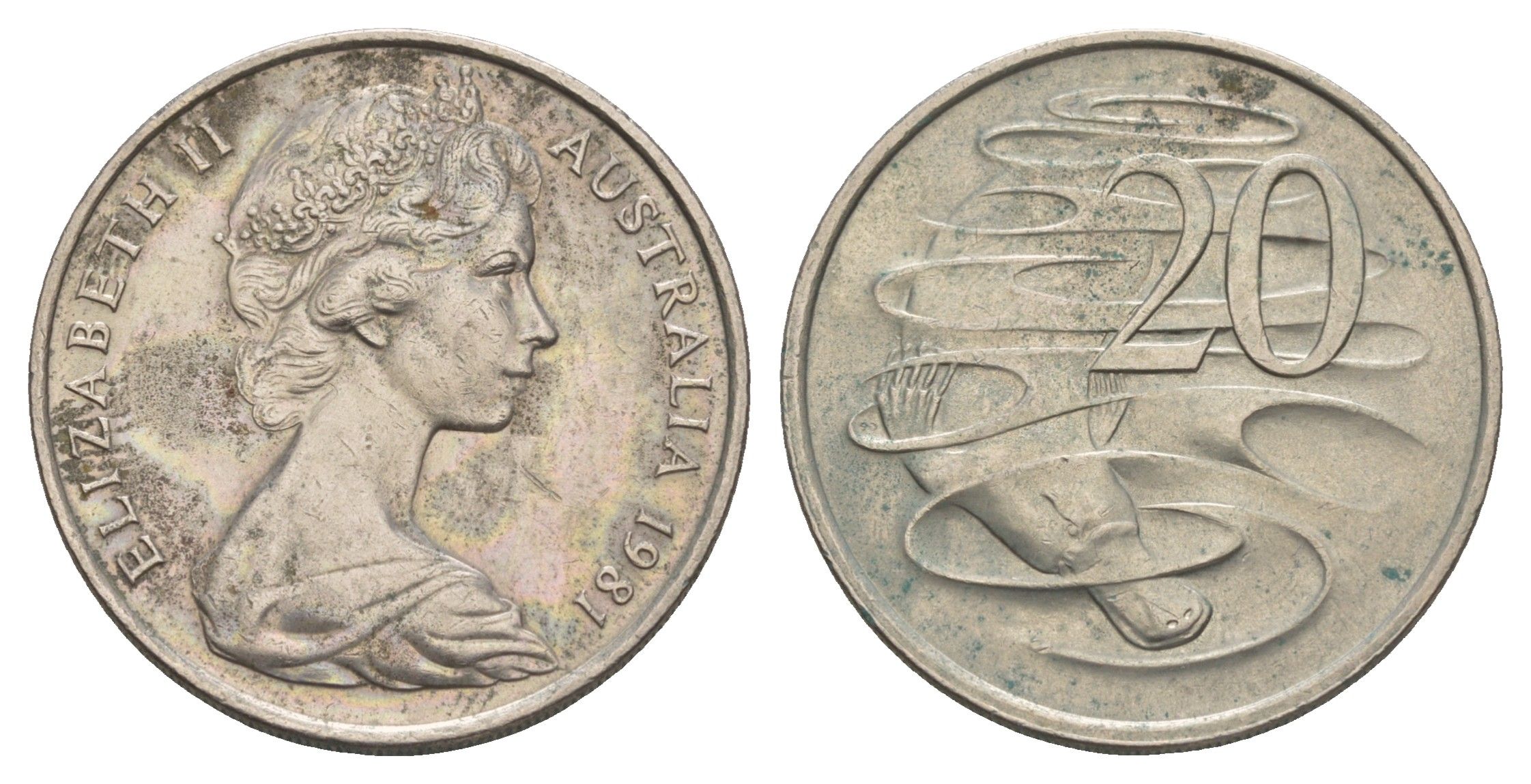 Австралия 20 центов 1981 Елизавета II (1952-2022), утконос KM 66 медно-никель 4653-1111
