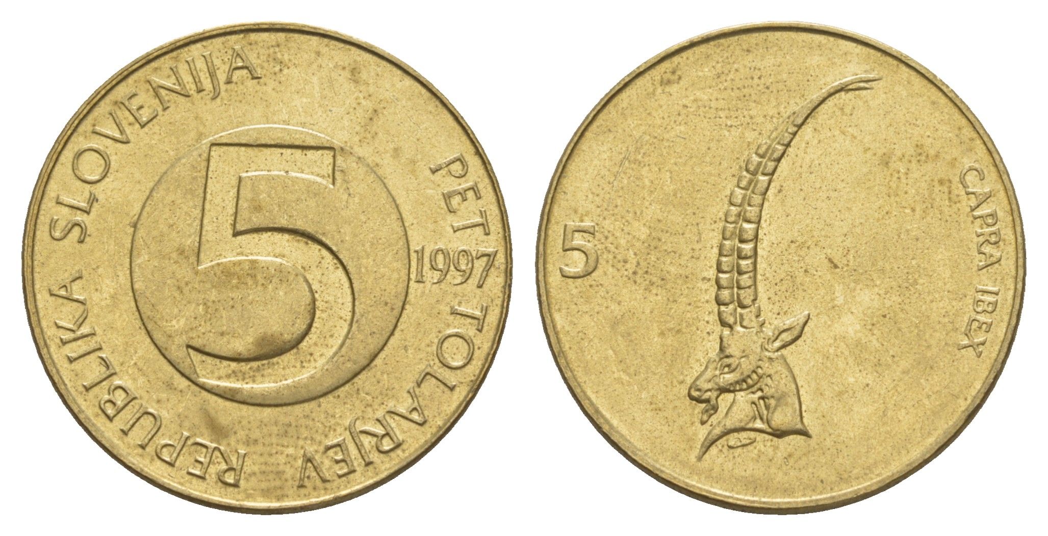 Словения 5 толаров 1997  KM 6 латунь  UNC  4660-143