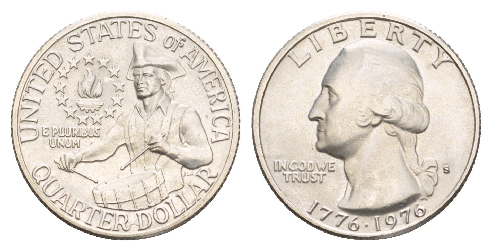 США 25 центов = квотер = 1/4 доллара 1976 S, 200 лет независимости США KM 204a серебро BU 4135-354