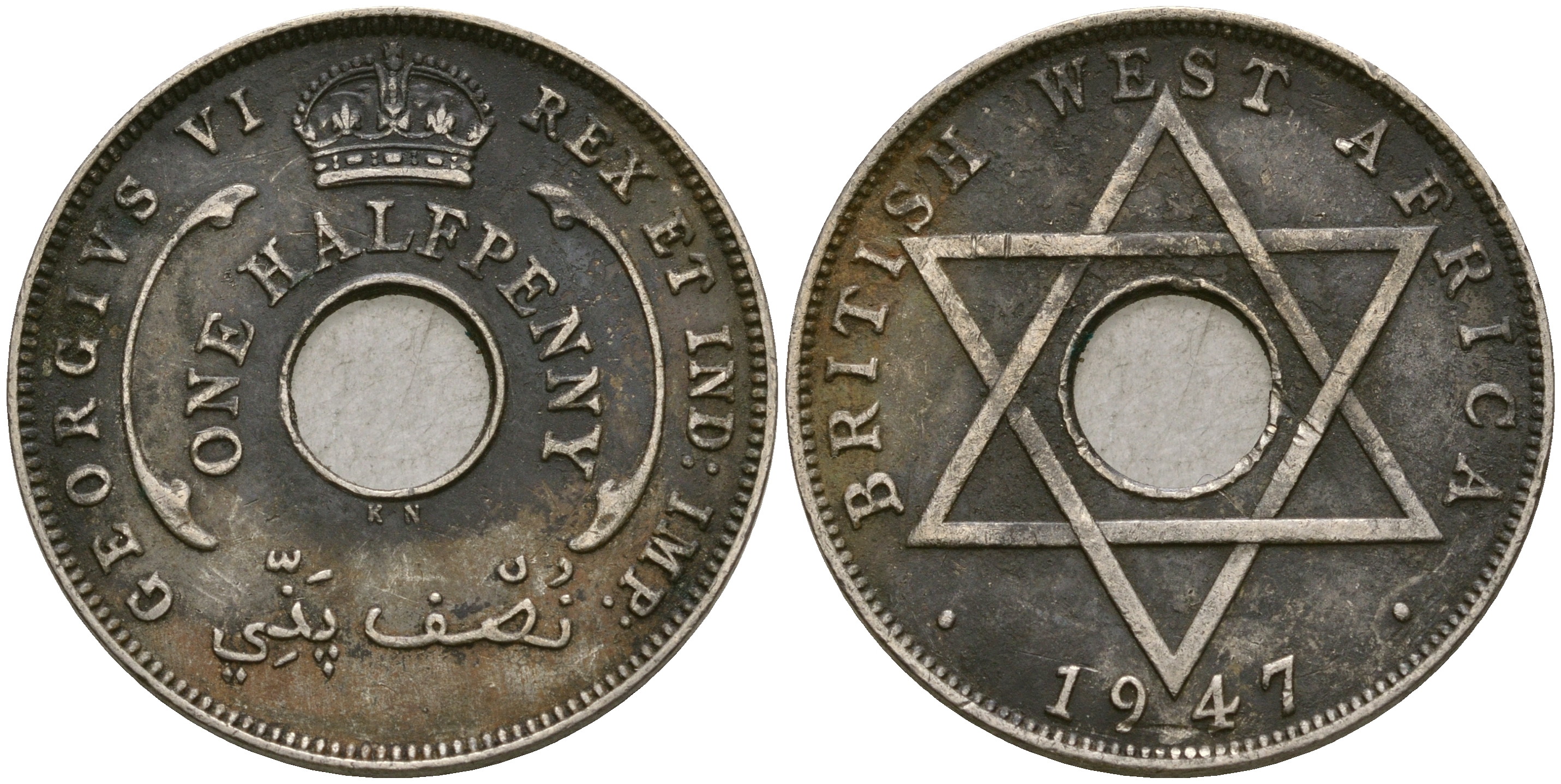 Британская Западная Африка 1/2 пенни 1947 KN, Георг VI KM 18 медно-никель 25-1137