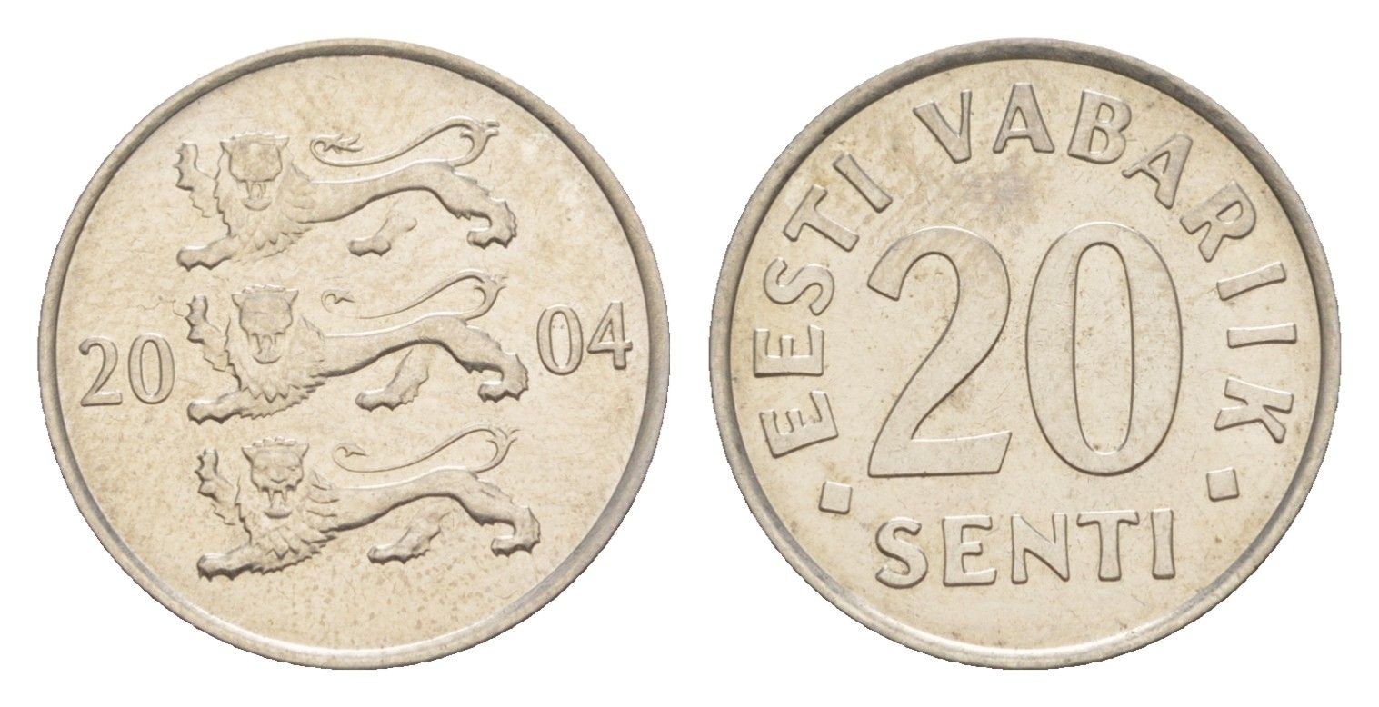 Эстония 20 сентов 2004 KM 23a сталь плакированная никелем UNC 4647-126
