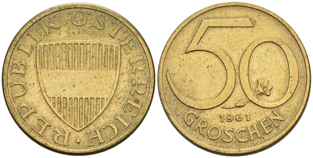 Австрия 50 грошей 1961 KM 2885 алюминиевая бронза 4567-411