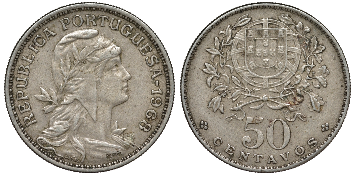 Португалия 50 сентаво 1968 KM 577 медно-никель 4548-1146