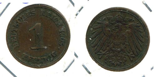ГЕРМАНИЯ 1 ПФЕННИГ 1905 D KM 10, J.10 медь 701-232