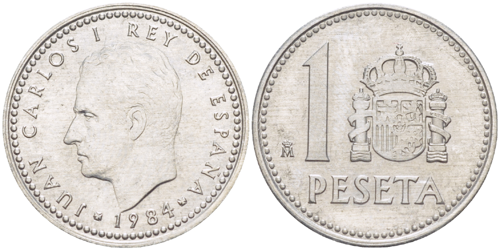 Испания 1 песета 1984 Хуан Карлос I (1975-2014) KM 821 алюминий UNC 216-426