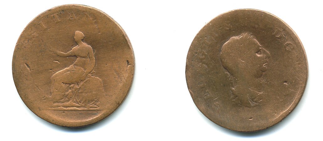 Великобритания 1/2 пенни ND (1806-1807) Георг III (1760-1820) KM 662, Spink 3781 медь 23-1345