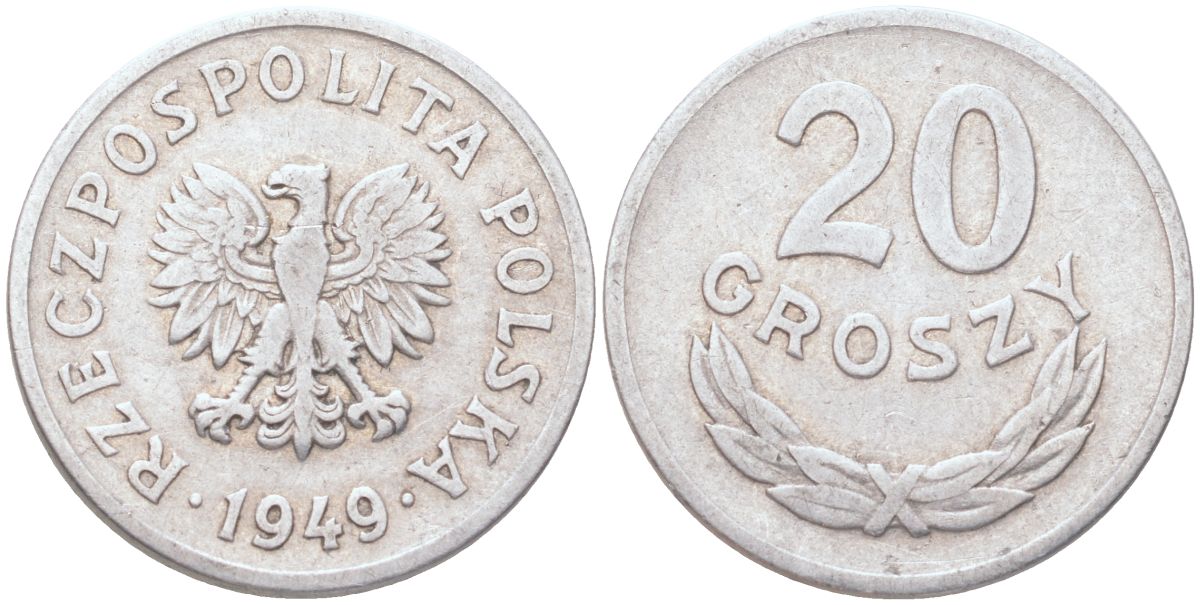 Польша 20 грошей 1949 Y 43a алюминий 4614-638
