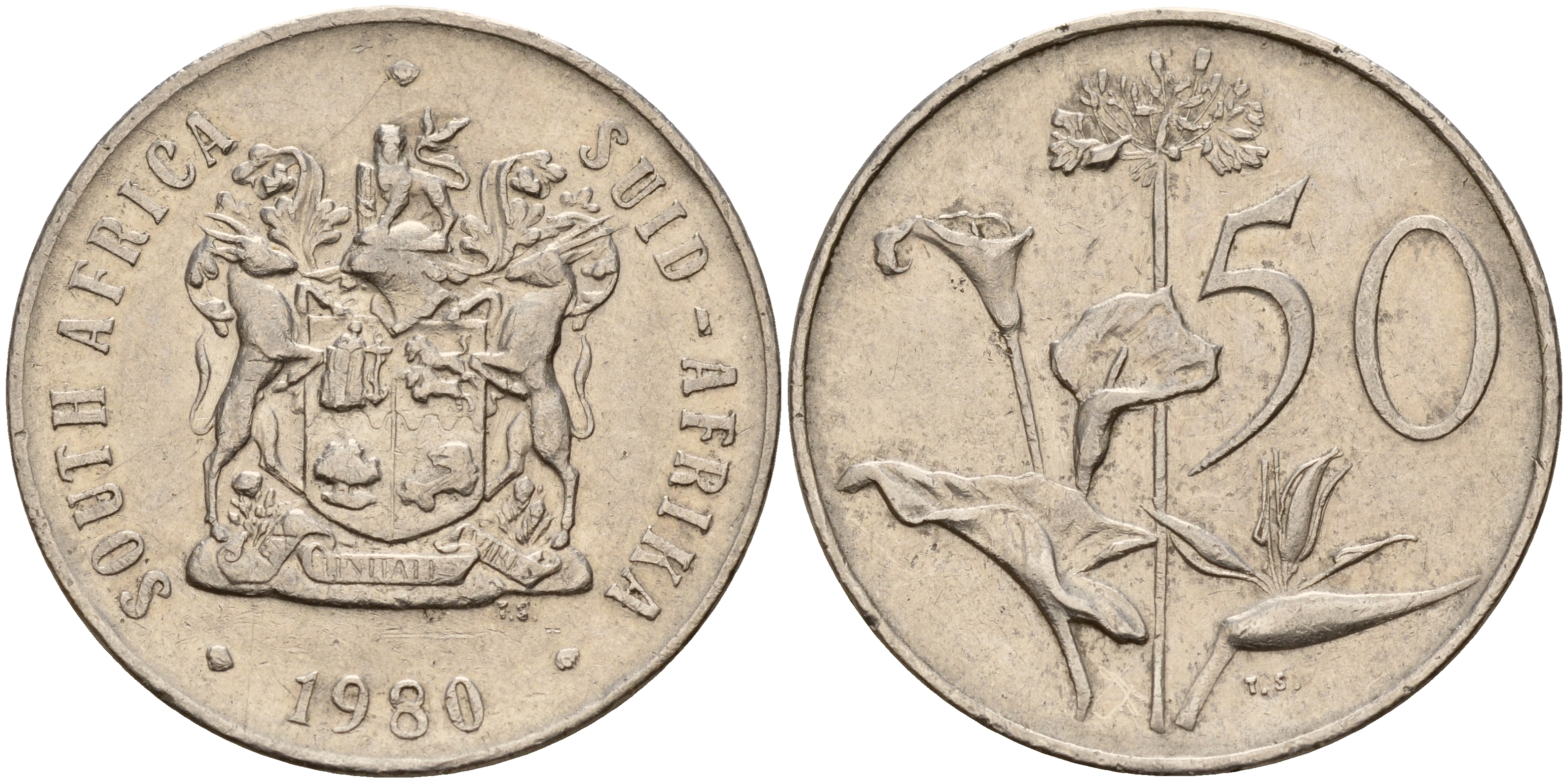 ЮАР 50 центов 1980 Зантедеския Эллиота (калла), герб KM 87 никель  UNC  4599-445