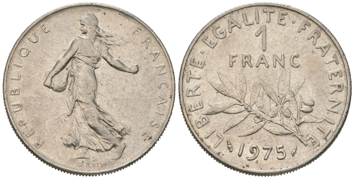 Франция 1 франк 1975 KM 925.1, Le Franc 226.20 никель 4582-114
