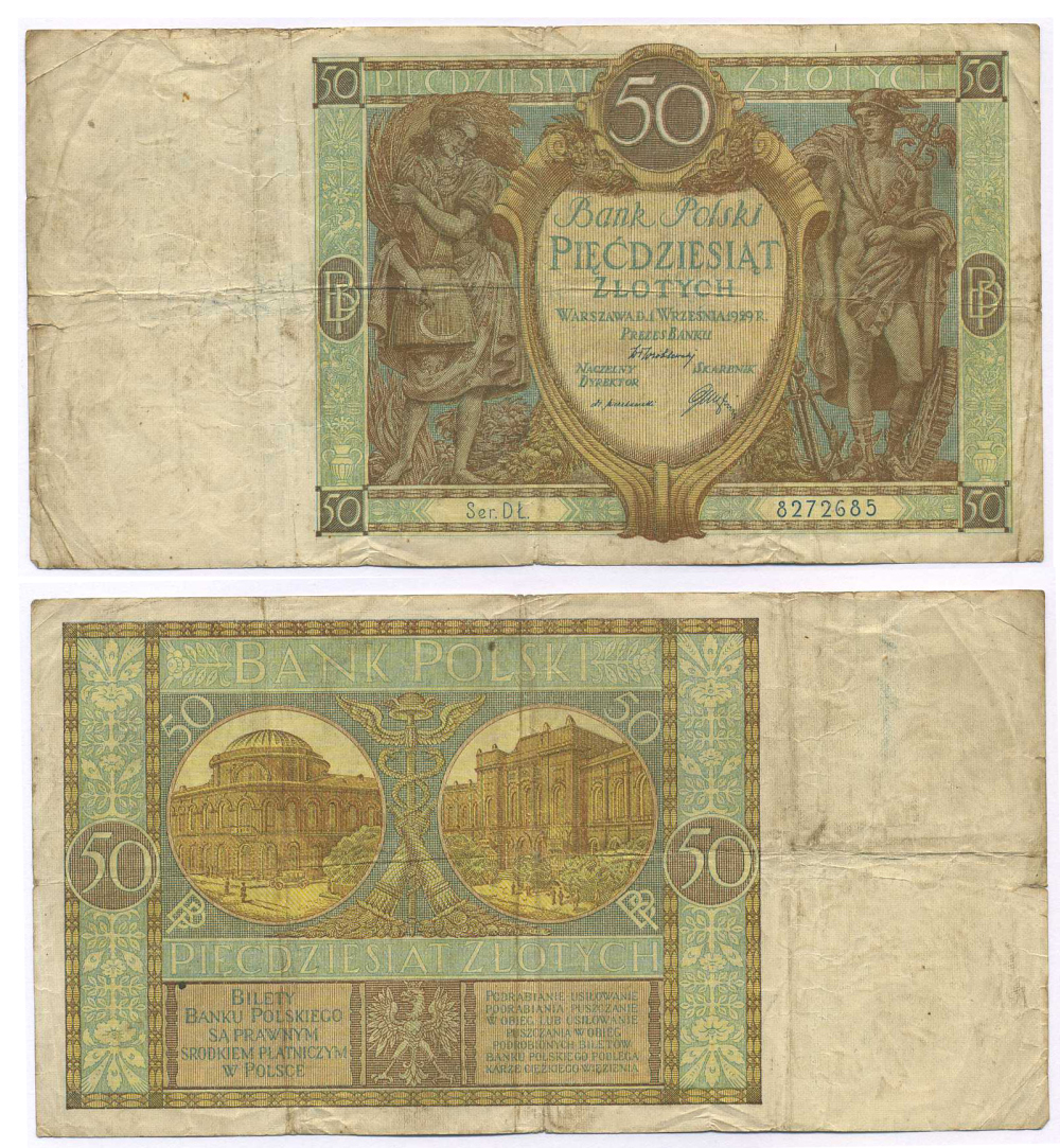 Польша 50 злотых 1929 меркурий, новое и старое здание банка Pick 71 бумага 8595-14-2