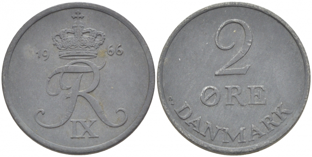 ДАНИЯ 2 ЭРЕ 1966 C; S, ФРЕДЕРИК IX (1947-1972) KM 840.2 цинк 87-1432