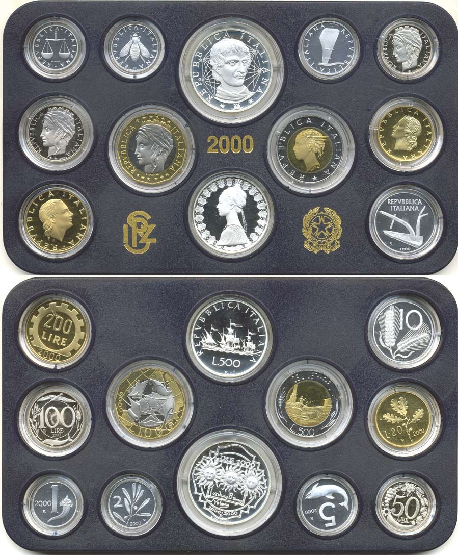 ИТАЛИЯ ГОДОВОЙ НАБОР ИЗ 12 МОНЕТ 2000 400 ЛЕТ СМЕРТИ ДЖОРДАНО БРУНО, В ОРИГИНАЛЬНОЙ КОРОБКЕ, С СЕРТИФИКАТОМ PROOF 7-1-1