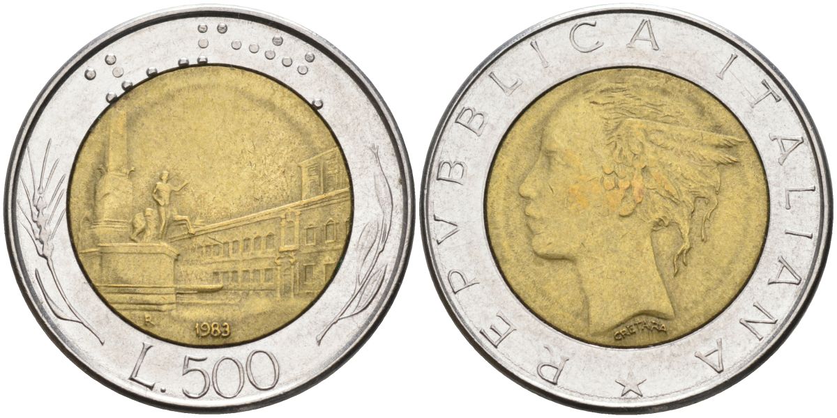 Италия 500 лир 1983 R, Квиринальский дворец KM 111 биметалл 27-322