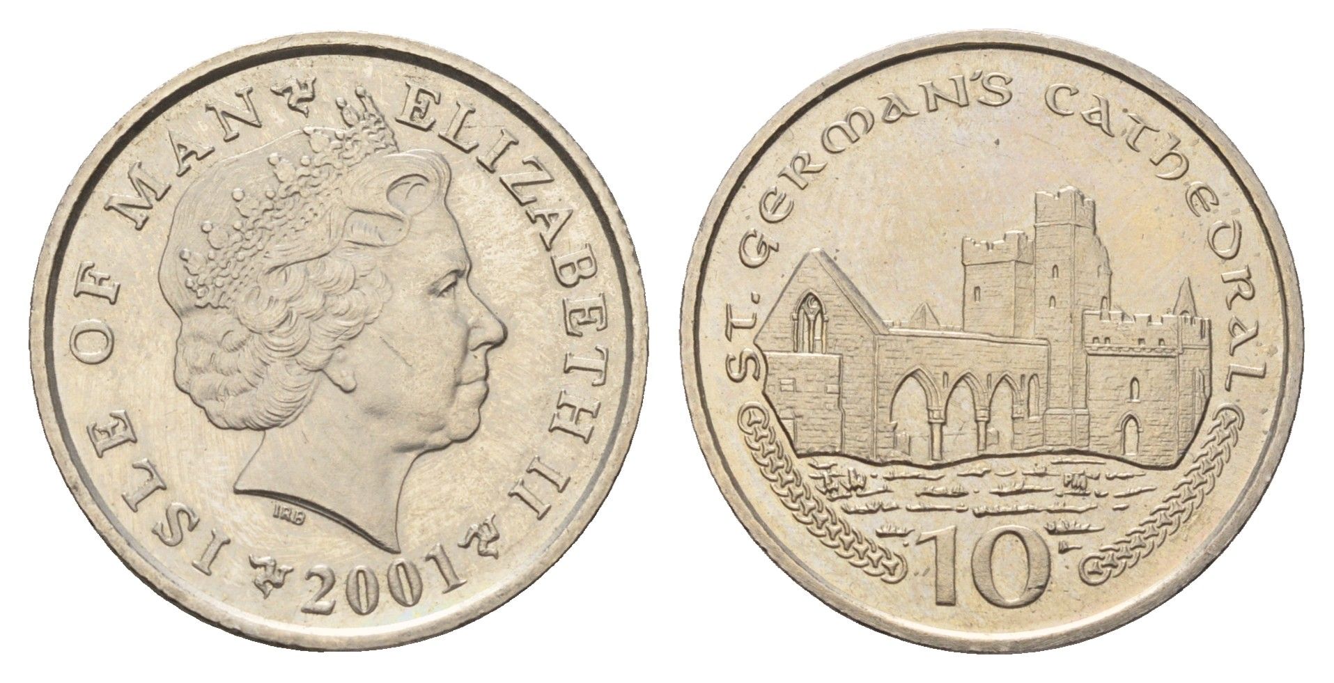 Остров Мэн 10 пенсов 2001 Елизавета II (1952-2022) KM 1039 медно-никель UNC 4121-1132