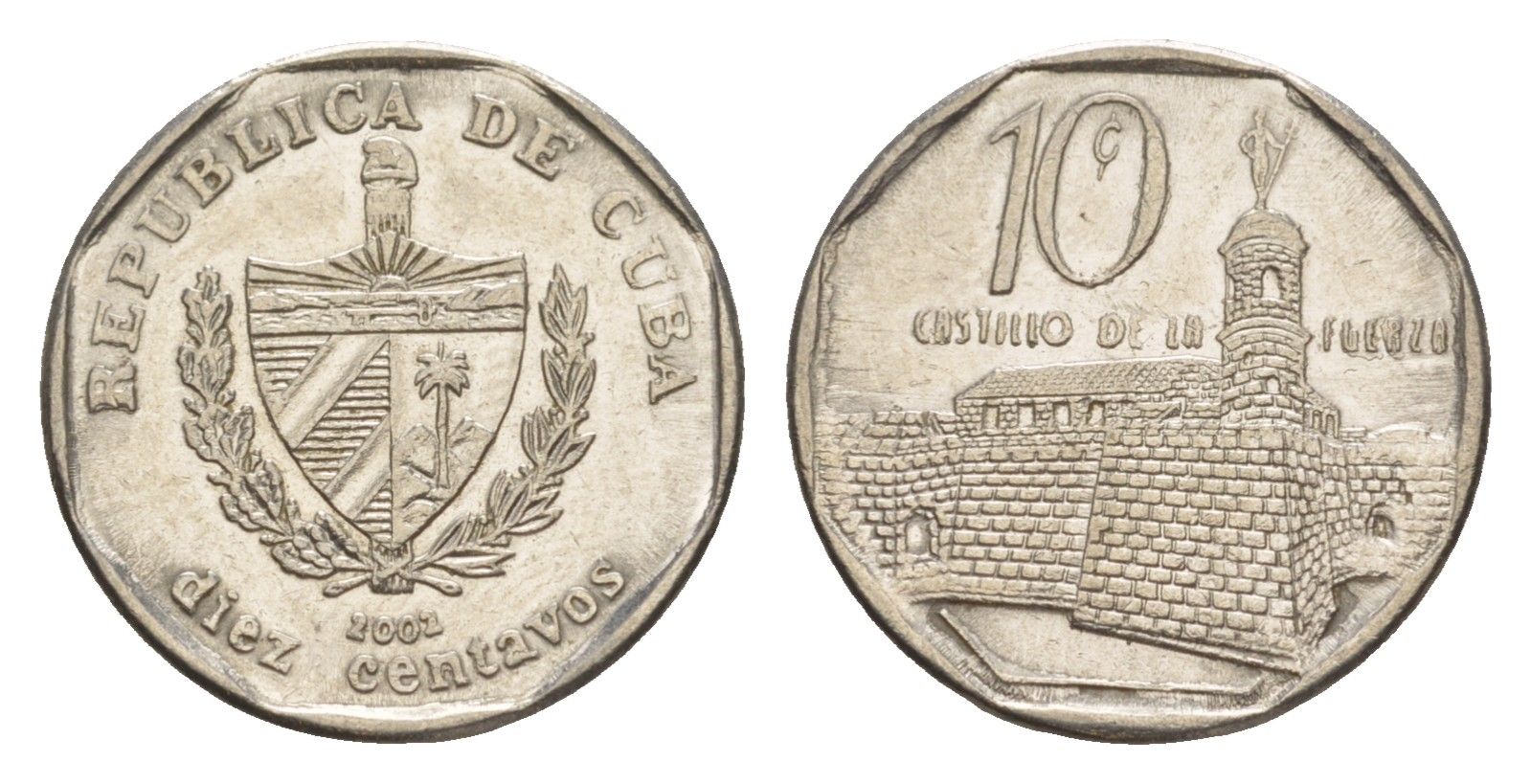 Куба 10 сентаво 2002 форт в Гаване Ла-Фуэрса KM 576.2, JMA MC20, Schoen 714 сталь плакированная никелем 4644-748