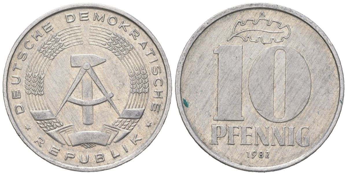 ГДР 10 пфеннигов 1982 A KM 10 алюминий 201-1037