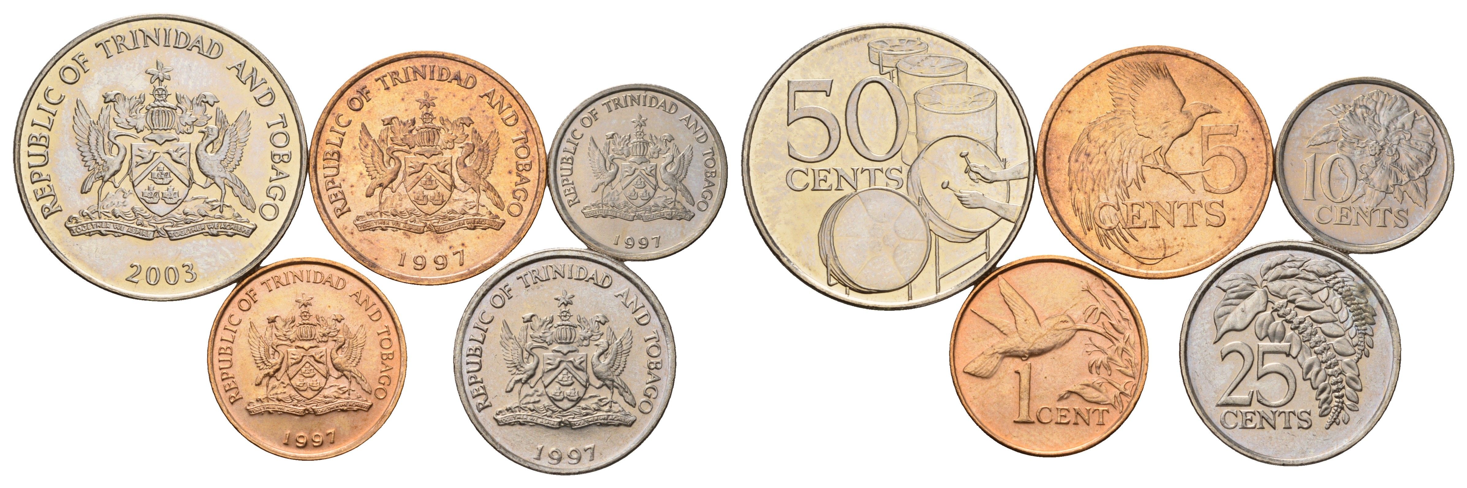 Тринидад и Тобаго набор из 5 монет (1, 5, 10, 25 и 50 центов) 1997 и 2003 KM 29, 30, 31, 32 и 33 UNC 4671-911-915
