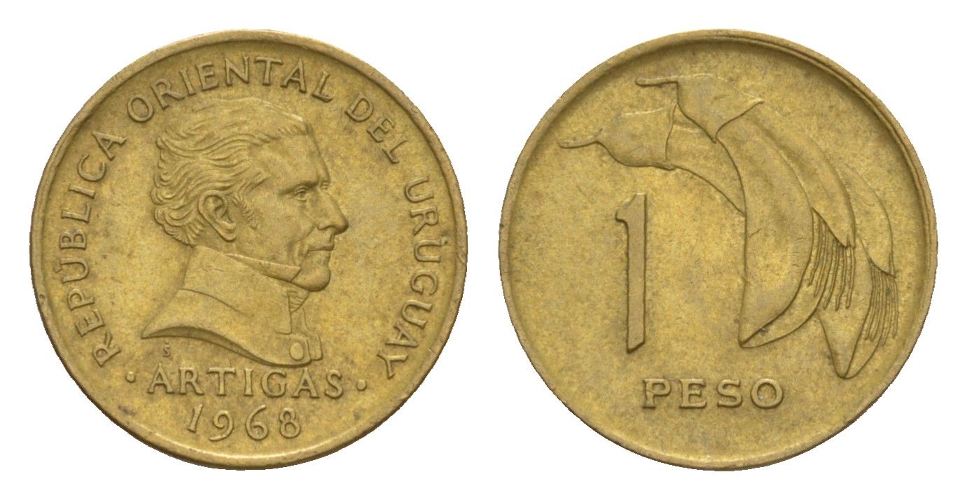 Уругвай 1 песо 1968 KM 49 никель латунь 4649-758