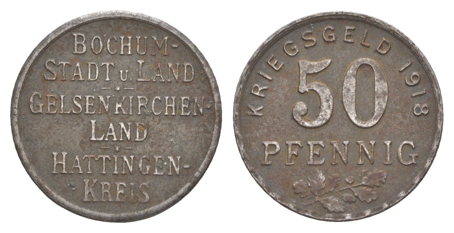 Бохум, Гельзенкирхен, Хаттинген 50 пфеннигов 1918 Funck 49.3, Men05 3022.6, Men18 3860.6 железо 4643-916