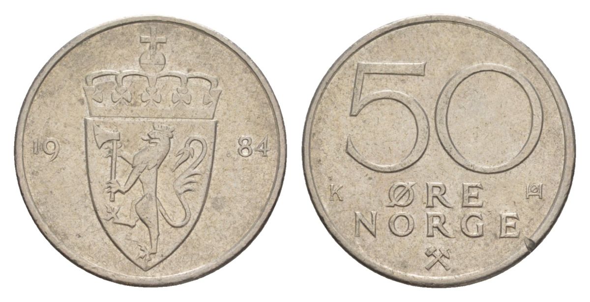 Норвегия 50 эре 1984 Улаф V (1957-1991) KM 418 медно-никель 4635-457