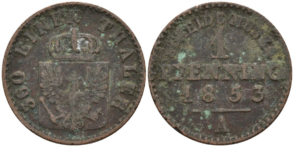 Пруссия 1 геллер 1853 KM 613 медь 4151-1213