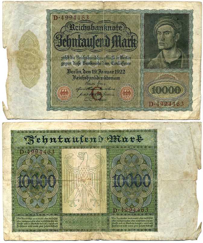 ГЕРМАНИЯ 10000 МАРОК 1922 19 ЯНВАРЯ 1922, БУКВА G, АЛЬБРЕХТ ДЮРЕР Pick 70 бумага 8592-12-1-1