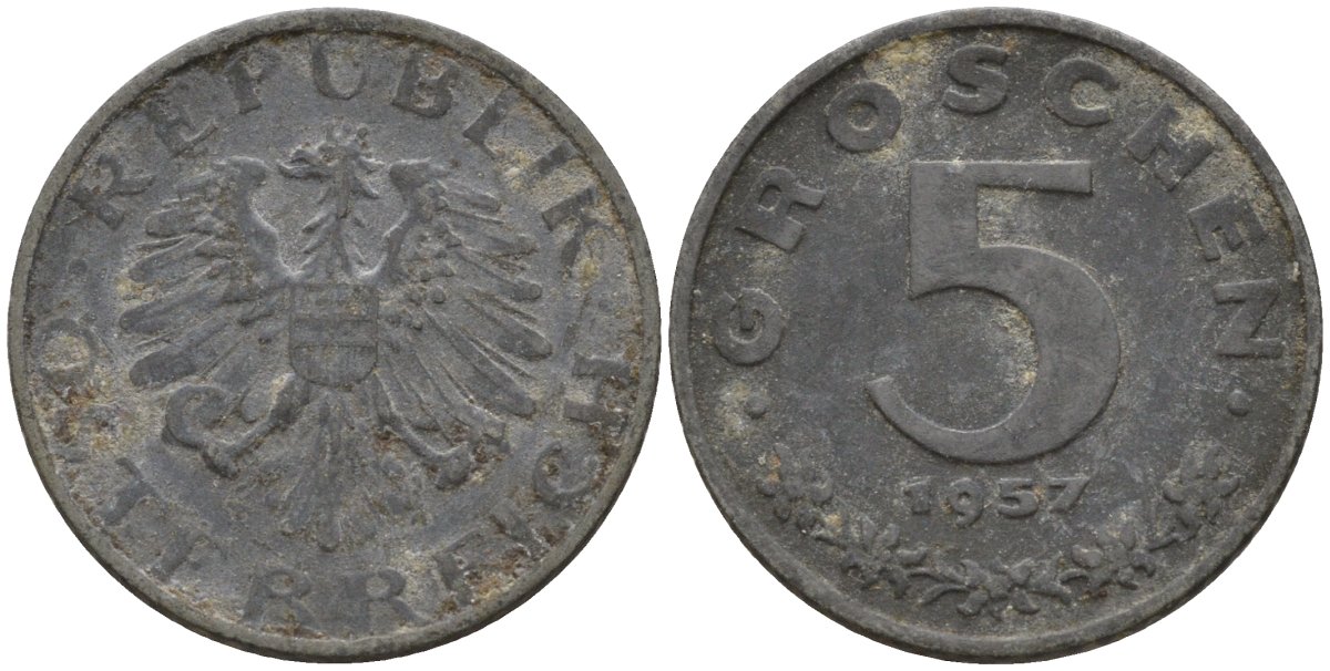 Австрия 5 грошей 1957 KM 2875 цинк 4596-131