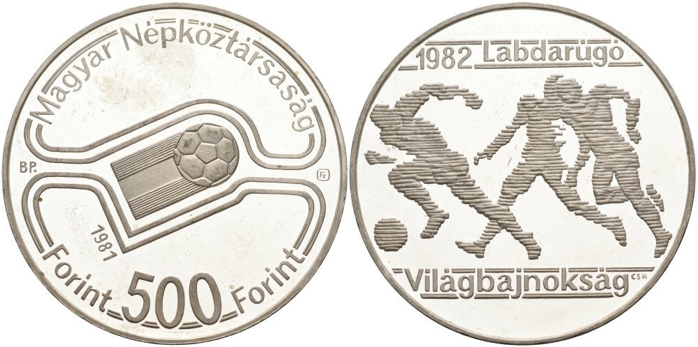 Венгрия 500 форинтов 1981 Чемпионат мира по футболу 1982 года KM 625 серебро PROOF 1095-8-51