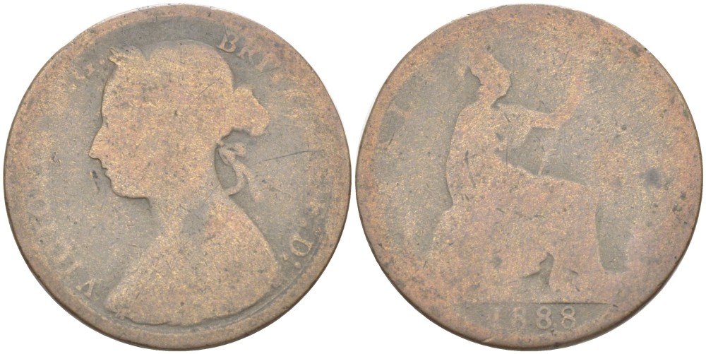 Великобритания 1/2 пенни 1888 Виктория (1837-1901) KM 754, Spink 3956 бронза 4543-1223