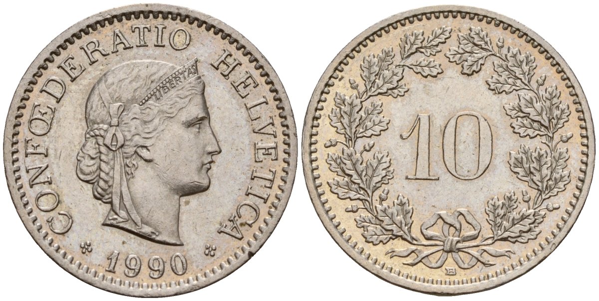Швейцария 10 раппенов 1990 KM 27 медно-никель 4152-1069