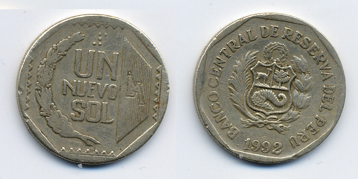 Перу 1 новый соль 1992 KM 308.1 медно-никель 51-4425