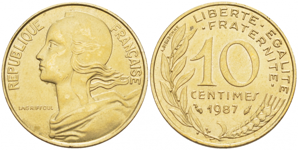ФРАНЦИЯ 10 САНТИМОВ 1987 ТИП MARIANNE KM 929 медь алюминий никель 112-1024