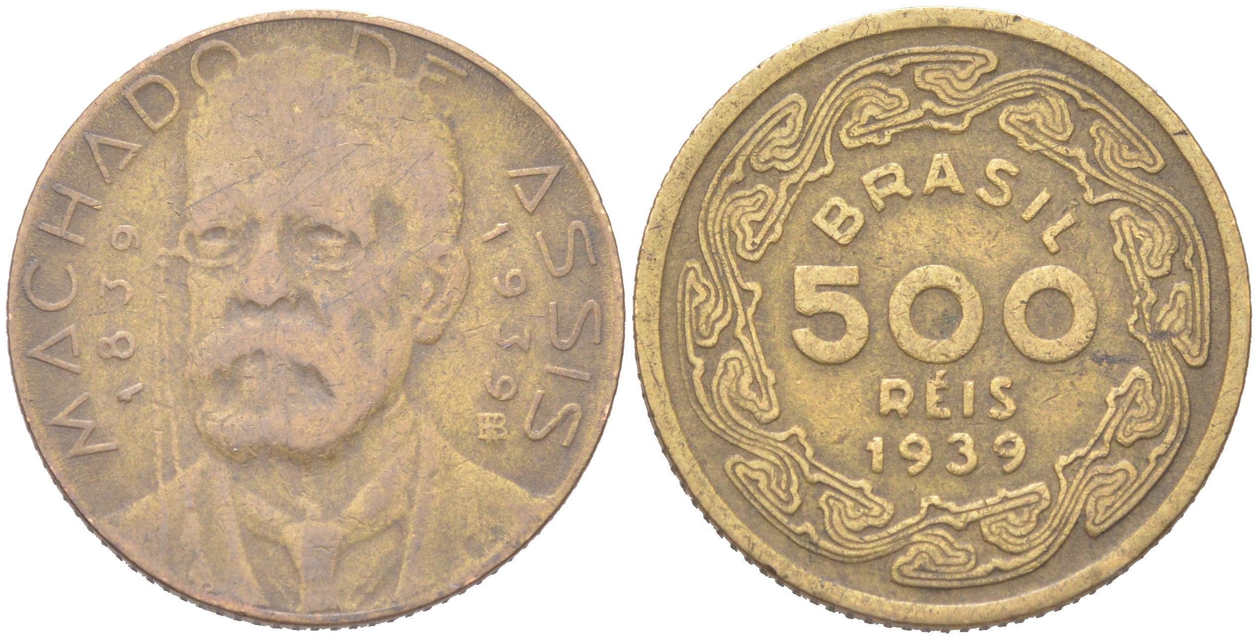 Бразилия 500 реалов 1939 KM 549 алюминиевая бронза 4620-1151