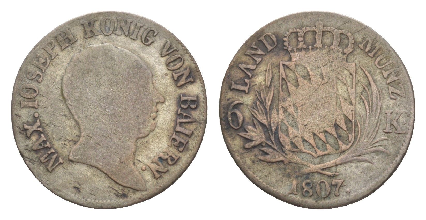 Бавария 6 крейцеров 1807 Максимилиан I (1806-1825) KM 686 серебро 4649-447