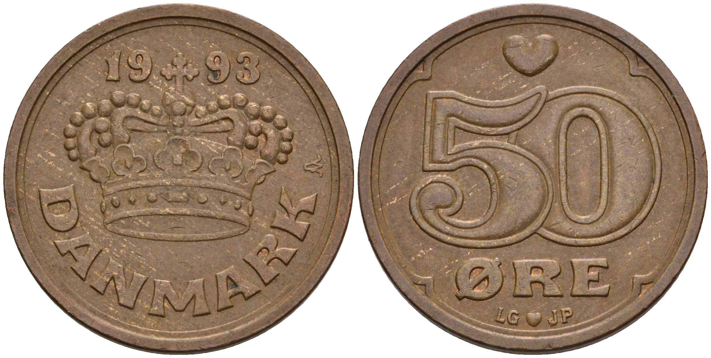 Дания 50 эре 1993 Маргрете II (1972- ) KM 866.2 бронза 4606-714